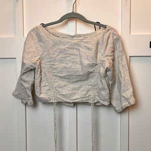 Zara Basic Women’s Crop Top Shirt Stripe 3/4 Length Sleeve Rouching Size Medium